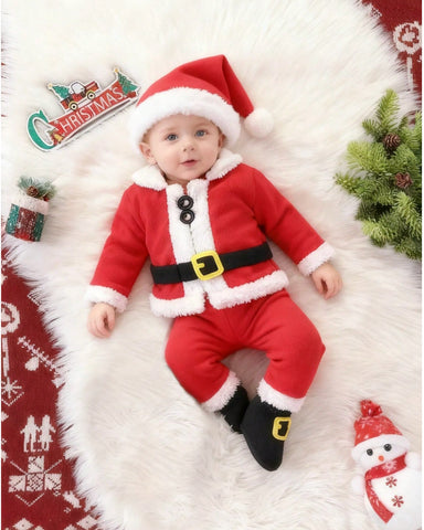 4 Pc Baby Santa Clause Fleece Costume
