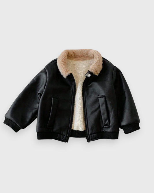 Baby Boy Faux Leather Sherpa Lined Jacket