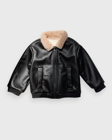 Baby Boy Faux Leather Sherpa Lined Jacket