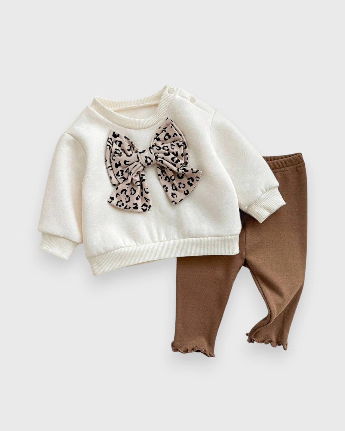 2 Pc Infant Baby Girl Leopard Bow Sweatshirt Set