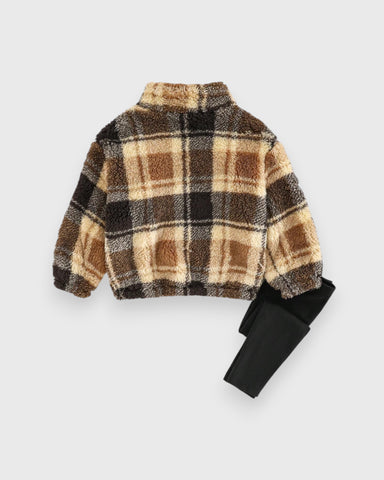 2 Pcs Baby Girl Fleece Plaid Quarter Zip with Leggings