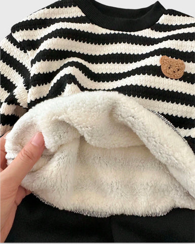 2 Pc Baby Boy Thick Fleece Lined Bear Shirt & Pant Set