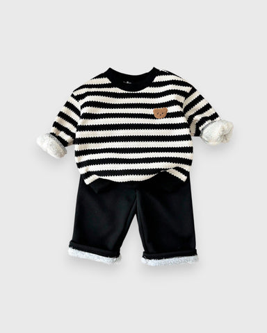 2 Pc Baby Boy Thick Fleece Lined Bear Shirt & Pant Set