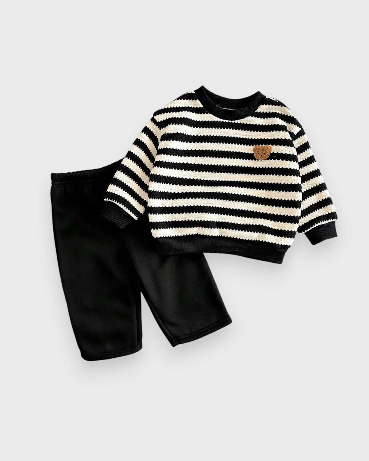 2 Pc Baby Boy Thick Fleece Lined Bear Shirt & Pant Set