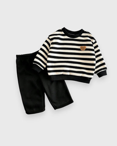 2 Pc Baby Boy Thick Fleece Lined Bear Shirt & Pant Set