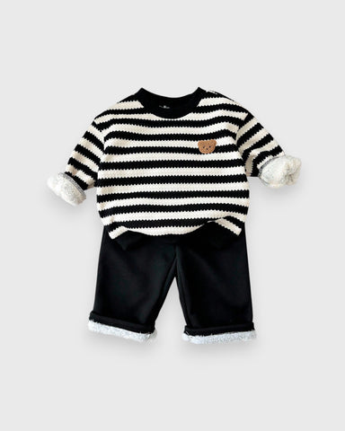 2 Pc Baby Boy Thick Fleece Lined Bear Shirt & Pant Set