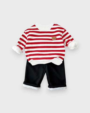 2 Pc Baby Boy Thick Fleece Lined Bear Shirt & Pant Set