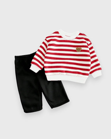 2 Pc Baby Boy Thick Fleece Lined Bear Shirt & Pant Set