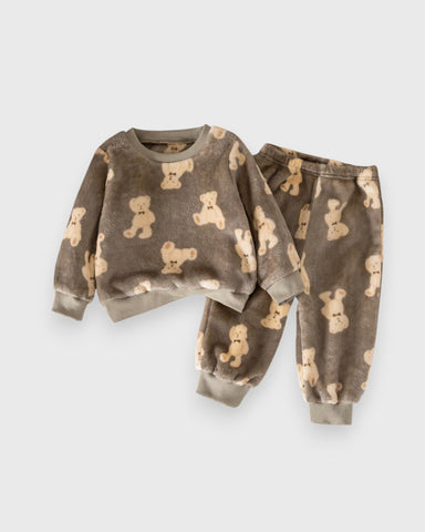 Unisex Baby Plush Flannel Bear Shirt & Pants Set