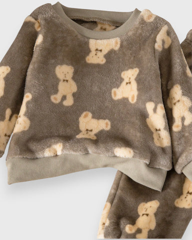Unisex Baby Plush Flannel Bear Shirt & Pants Set