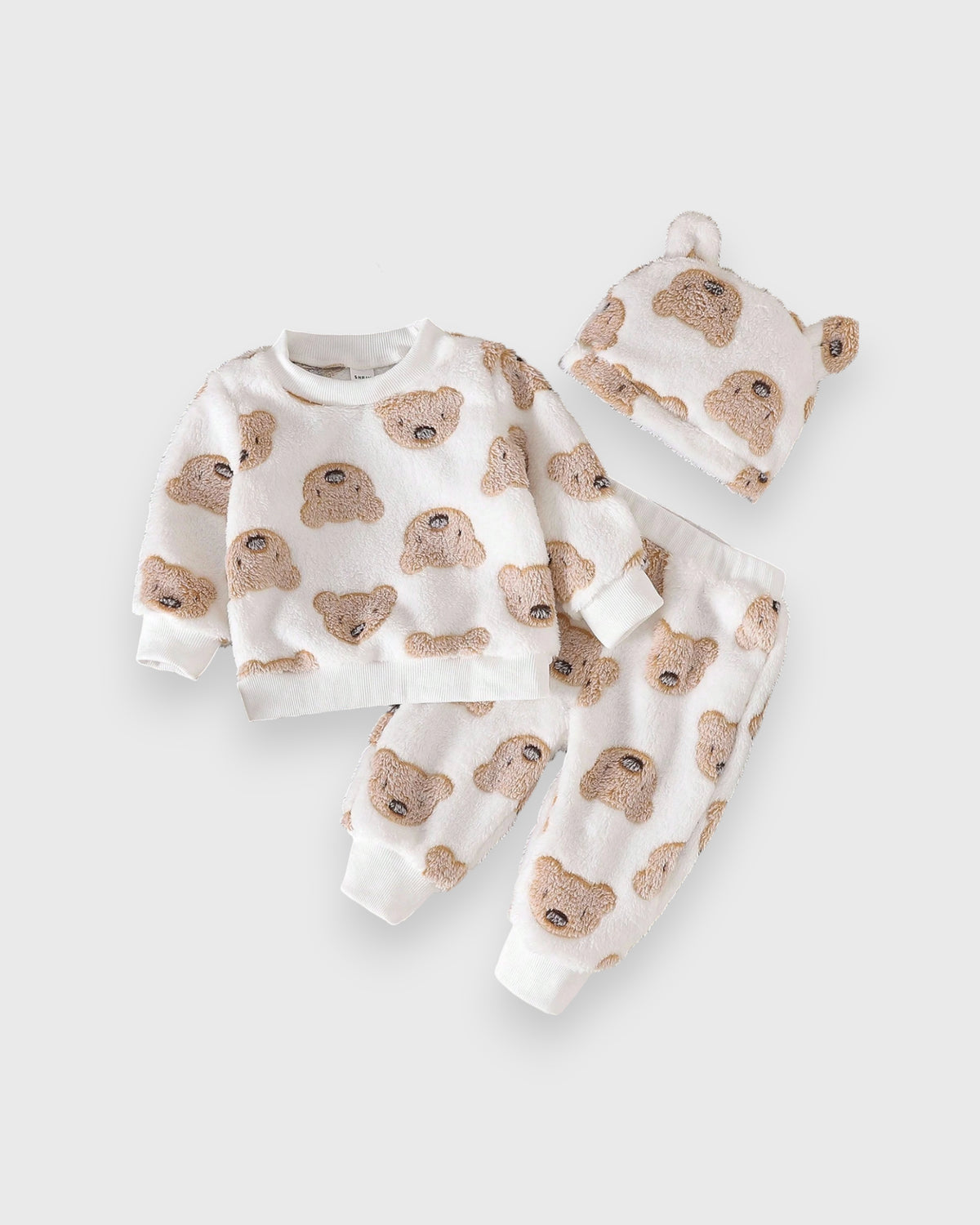 3 Pc Baby Plush Flannel Bear Shirt & Pants Set