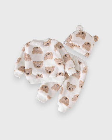 3 Pc Baby Plush Flannel Bear Shirt & Pants Set
