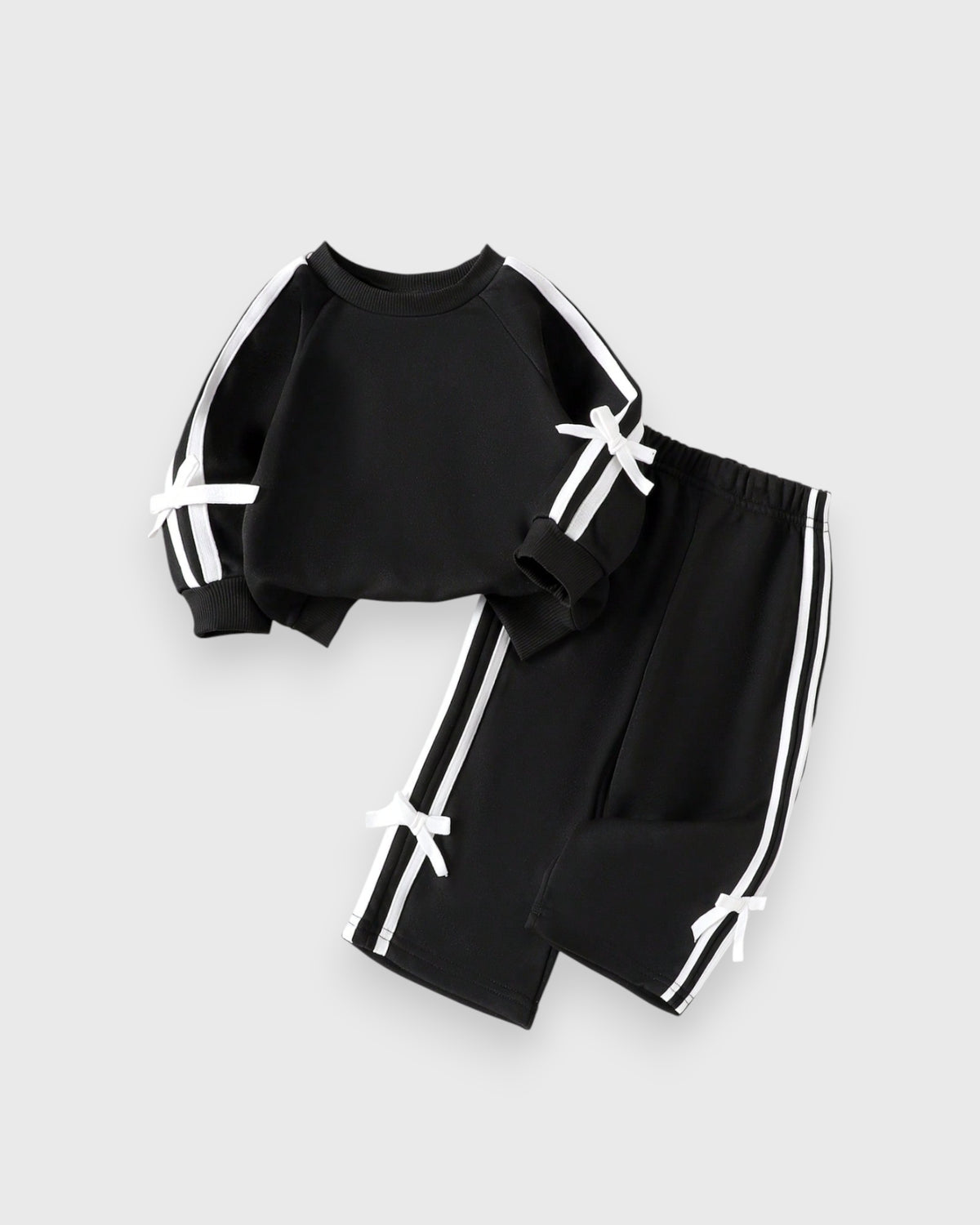 2 Pc Baby Girl Stripe Bow Sweat Suit Set