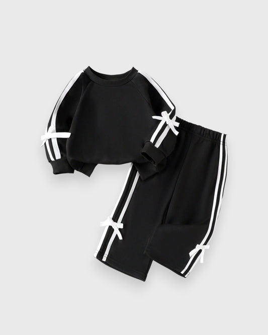 2 Pc Baby Girl Stripe Bow Sweat Suit Set