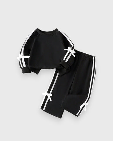 2 Pc Baby Girl Stripe Bow Sweat Suit Set