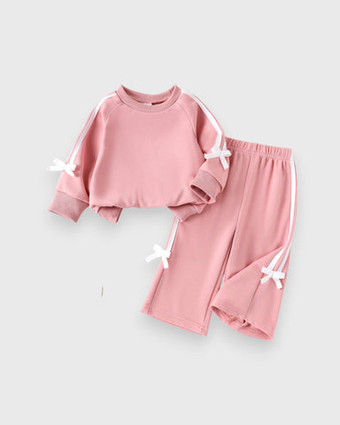 2 Pc Baby Girl Stripe Bow Sweat Suit Set