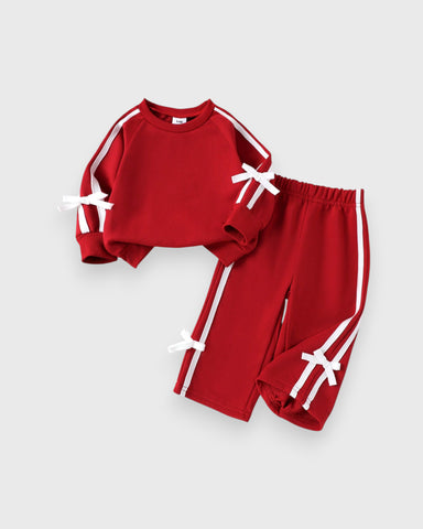 2 Pc Baby Girl Stripe Bow Sweat Suit Set