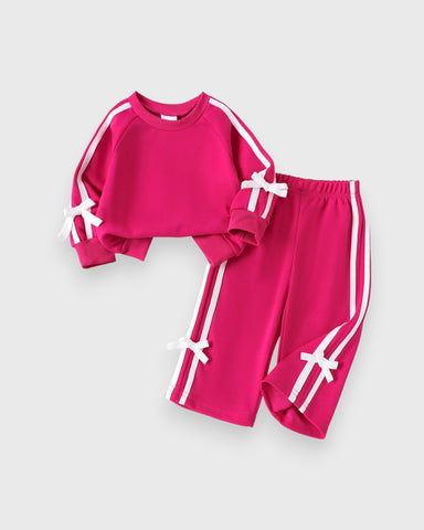 2 Pc Baby Girl Stripe Bow Sweat Suit Set