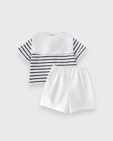 3 Pc Baby Boy Stripe Tee & Shorts Set