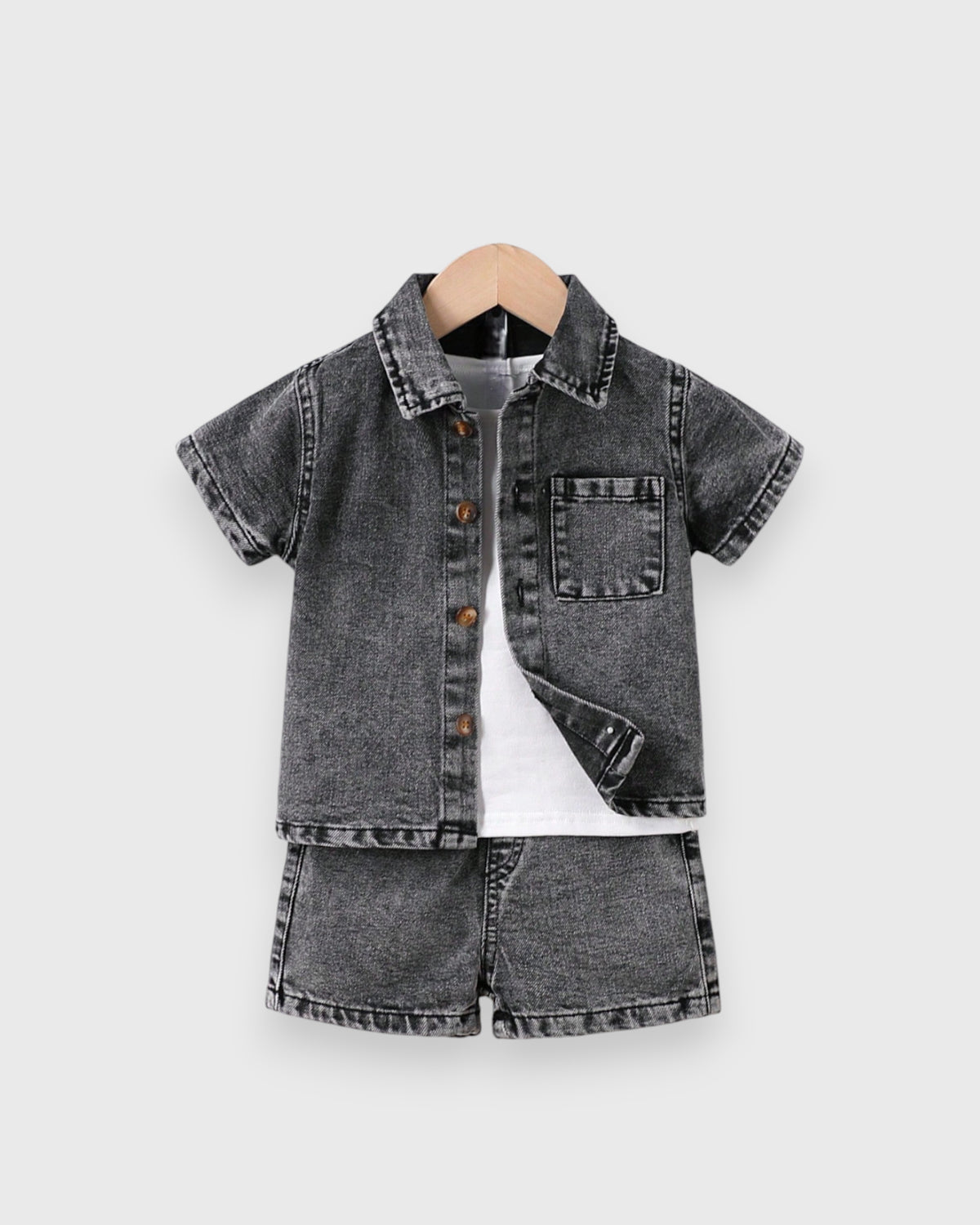 2 Piece Baby Boy Denim Shorts Shirt Set