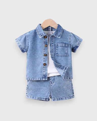 2 Piece Baby Boy Denim Shorts Shirt Set