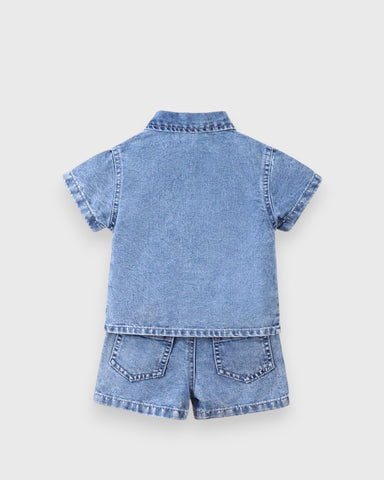 2 Piece Baby Boy Denim Shorts Shirt Set