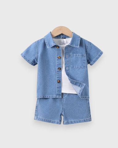 2 Piece Baby Boy Denim Shorts Shirt Set