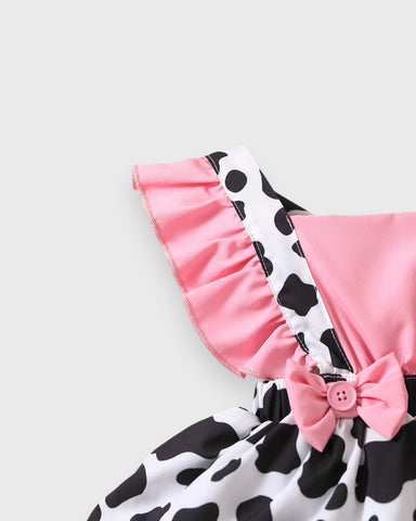 Baby Girl Cattle Cow Print Ruffle bloomers bodysuit with Matching Headband