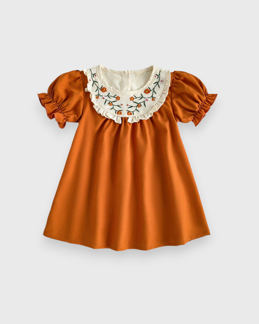 Baby Girl Emb Flower Bubble Sleeve Dress