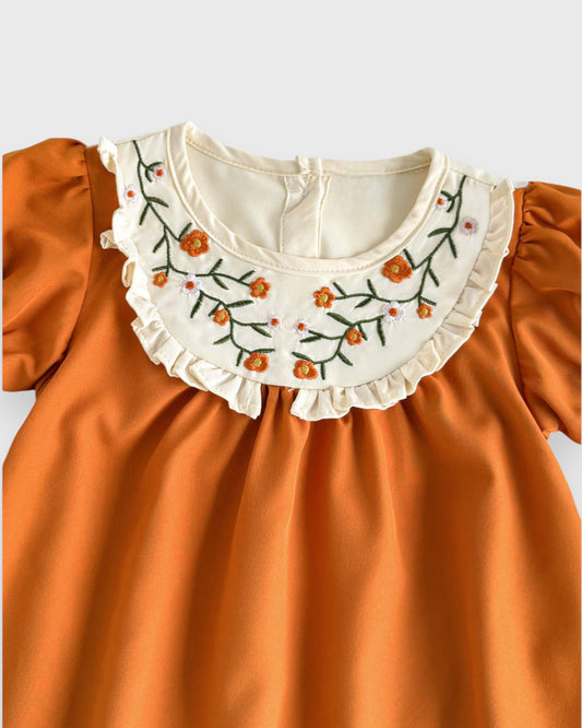 Baby Girl Emb Flower Bubble Sleeve Dress