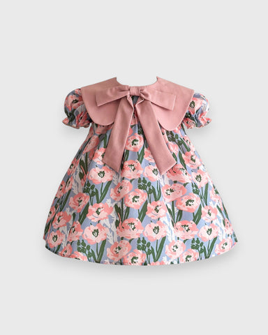 Baby Girls Big Collar Bow Floral Dress