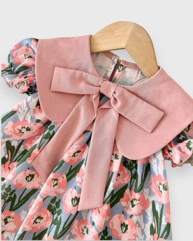 Baby Girls Big Collar Bow Floral Dress