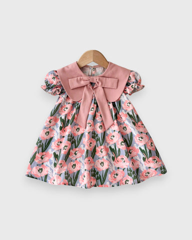 Baby Girls Big Collar Bow Floral Dress