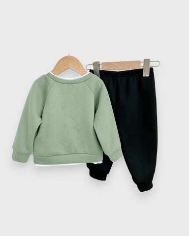 2 Pc Baby Boy Double Layer Sweatshirt & Pants Set