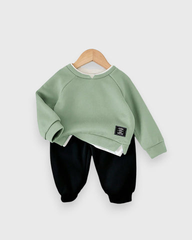 2 Pc Baby Boy Double Layer Sweatshirt & Pants Set