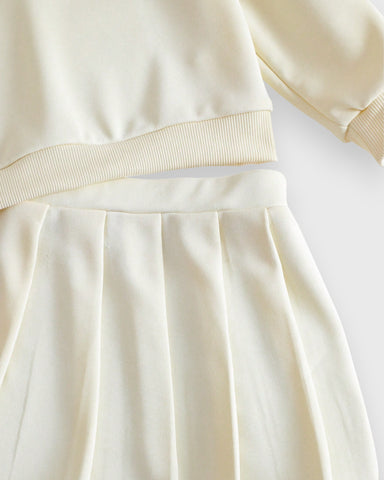 2 Pcs Girls Bear Patch Polo Shirt & Pleat Skirt