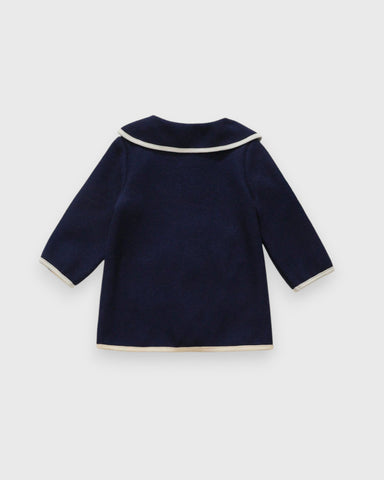 Baby Girl Contrast Piping Wavy Collar Coat