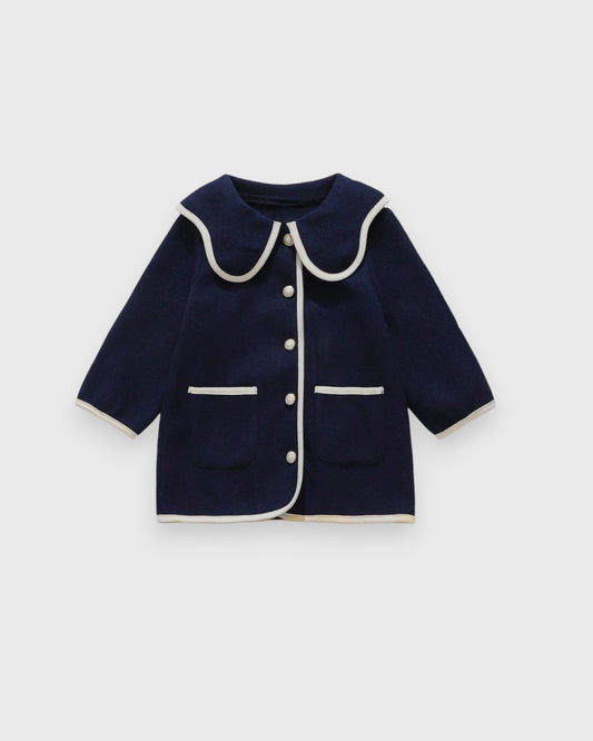 Baby Girl Contrast Piping Wavy Collar Coat