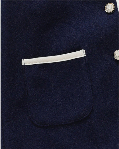 Baby Girl Contrast Piping Wavy Collar Coat