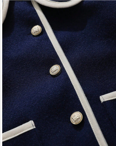 Baby Girl Contrast Piping Wavy Collar Coat