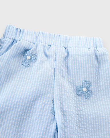 2 Pc Baby Girl Stripe Floral Emb Peplum Wide Leg Set