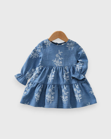 Baby Girl Cross stitch Print Long Sleeve Dress