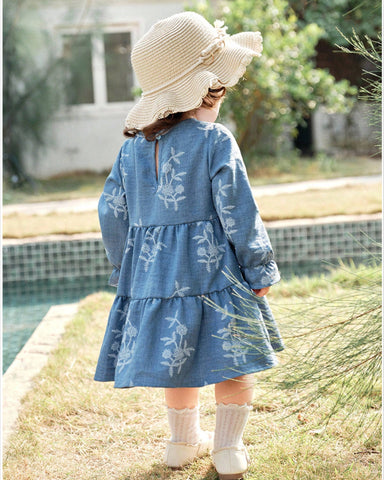 Baby Girl Cross stitch Print Long Sleeve Dress