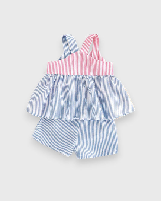 2 Pc Baby Girl Stripe Peplum Shirt & Shorts Set