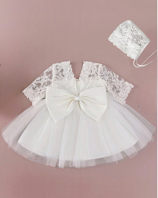 2 pc Baby Girl Lace Party Dress w/ Bonnet