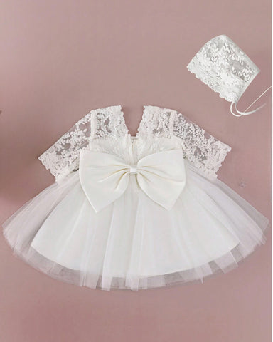 2 pc Baby Girl Lace Party Dress w/ Bonnet