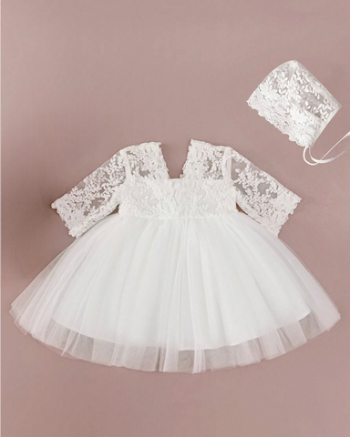 2 pc Baby Girl Lace Party Dress w/ Bonnet