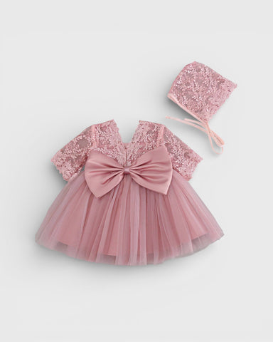 2 pc Baby Girl Lace Party Dress w/ Bonnet