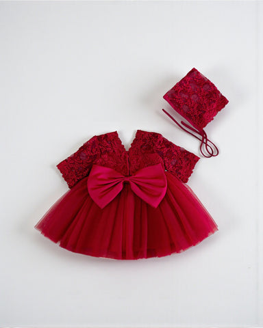 2 pc Baby Girl Lace Party Dress w/ Bonnet