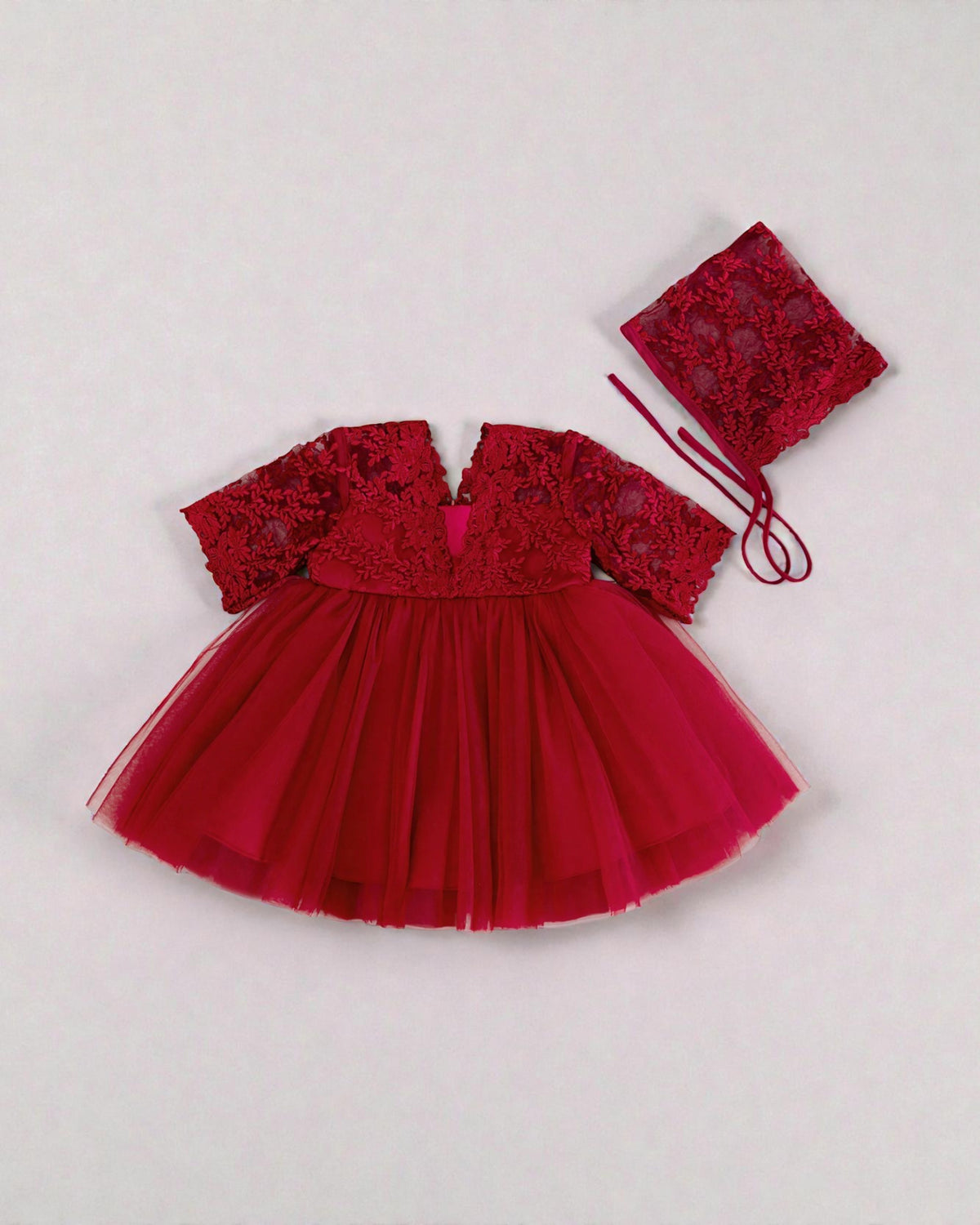 2 pc Baby Girl Lace Party Dress w/ Bonnet